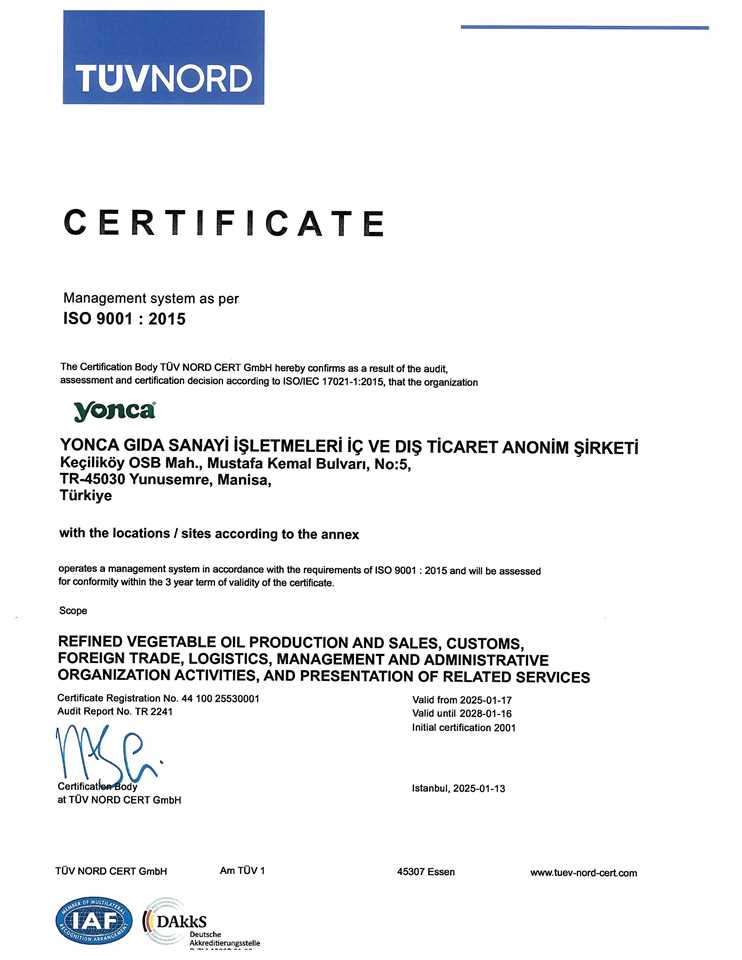 YONCA GIDA ISO 9001 DAKKS-03